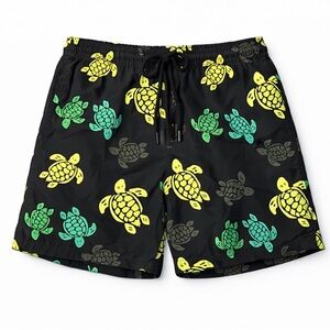 Vilebrequin Black Swim Trunks with Yellow and Green Turtle Print